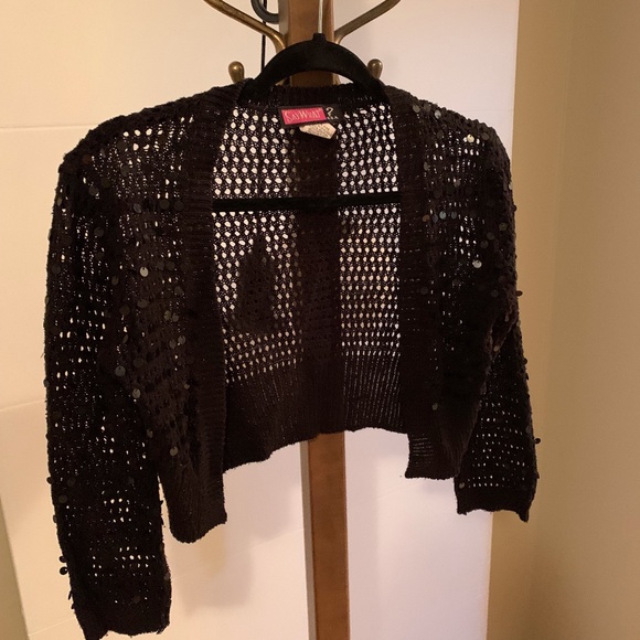 Black Mesh and Sequence Shrug / Bolero Womens Fits S/ M - Picture 1 of 3
